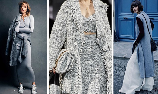 Тази зима играе с къдрави текстури, придаващи топлина, мекота и нотка на лукс.  Носете го в светлосин и спортен шик стил (снимка: Patrick Demarchelier) // В тотален вид, като Dolce & Gabbana // В дълго палто върху широки панталони